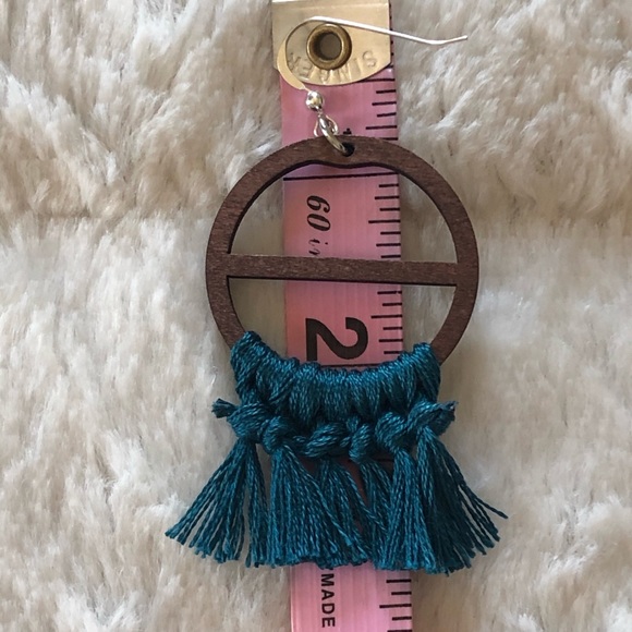 Teal Tassel Earrings | Dark Wood, Cotton & Silver - Picture 10 of 11